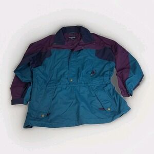 Lands End VTG Windbreaker Jacket Mens Sz XL Unisex 90s Colorblock  Packable Hood